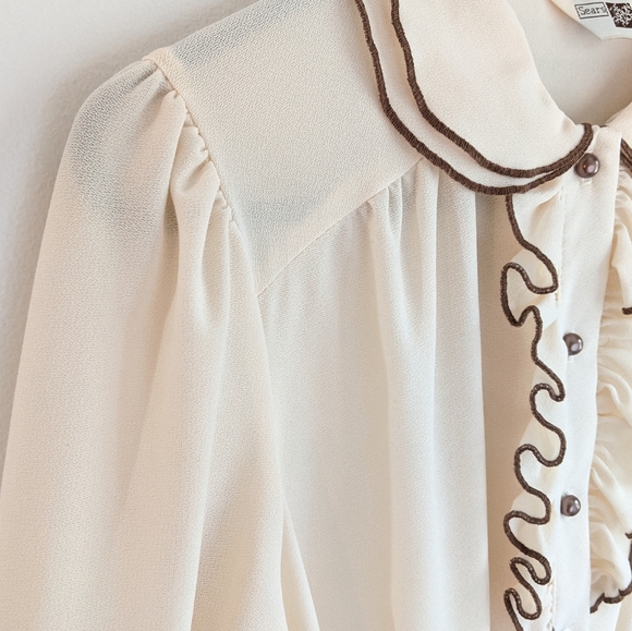 Vtg 70s/80s Brown/Cream Frilled Ruffled Boho Dress - Picture 11 of 12